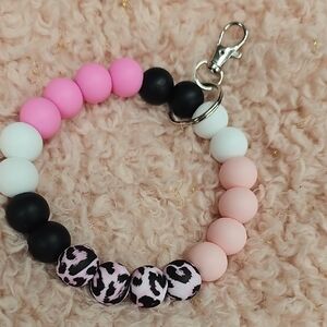 Pink and Black Beaded Wristlet Bracelet